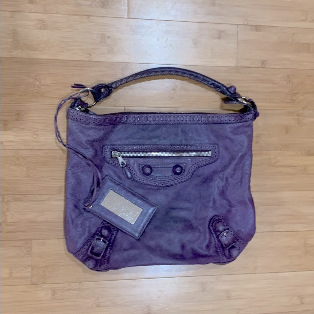 Balenciaga Deep Purple Leather Hobo Bag
